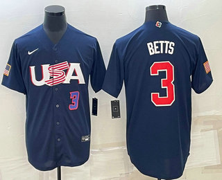 Men%27s USA Baseball #3 Mookie Betts Number 2023 Navy World Baseball Classic Stitched Jersey